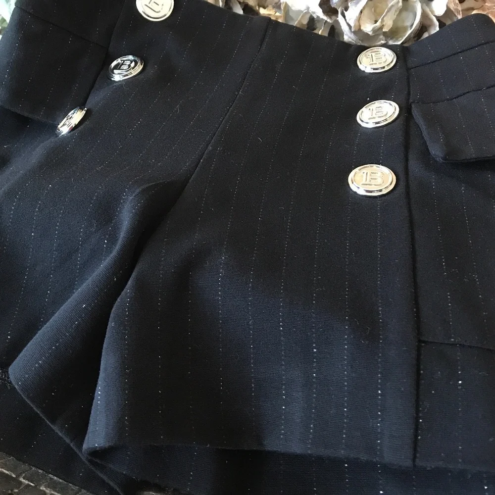 BALMAIN BLACK SHIMMERING PINSTRIPE SHORTS - Picture 11 of 16